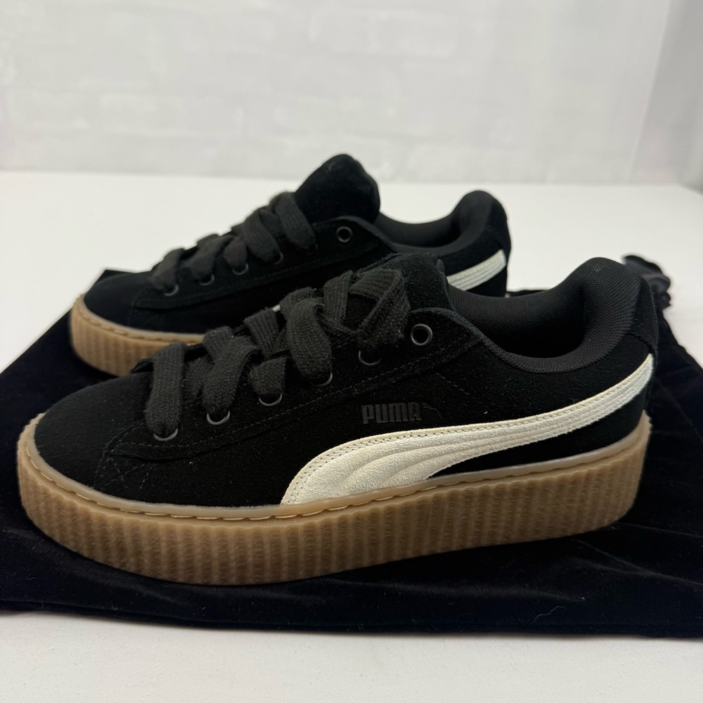 Puma Women's Black Suede Platform Sneakers with White Stripe - Picture 6 of 13